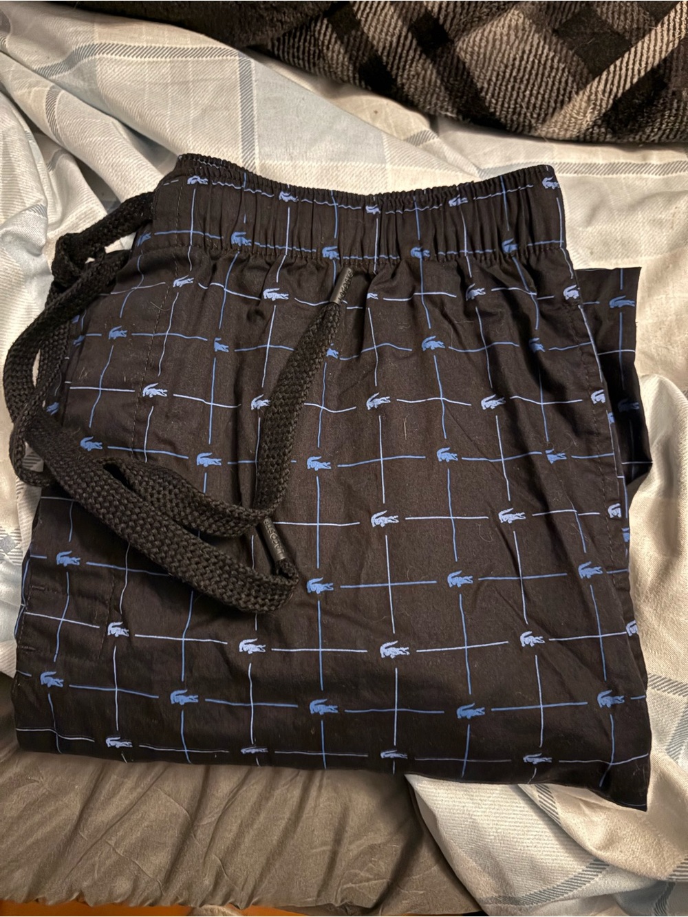 Lacoste mens Black pants with Blue Grid & Logo Print